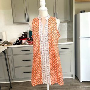 Rock Flower Paper 100% Cotton Sleeveless Dress Peach with White Trim Size Large